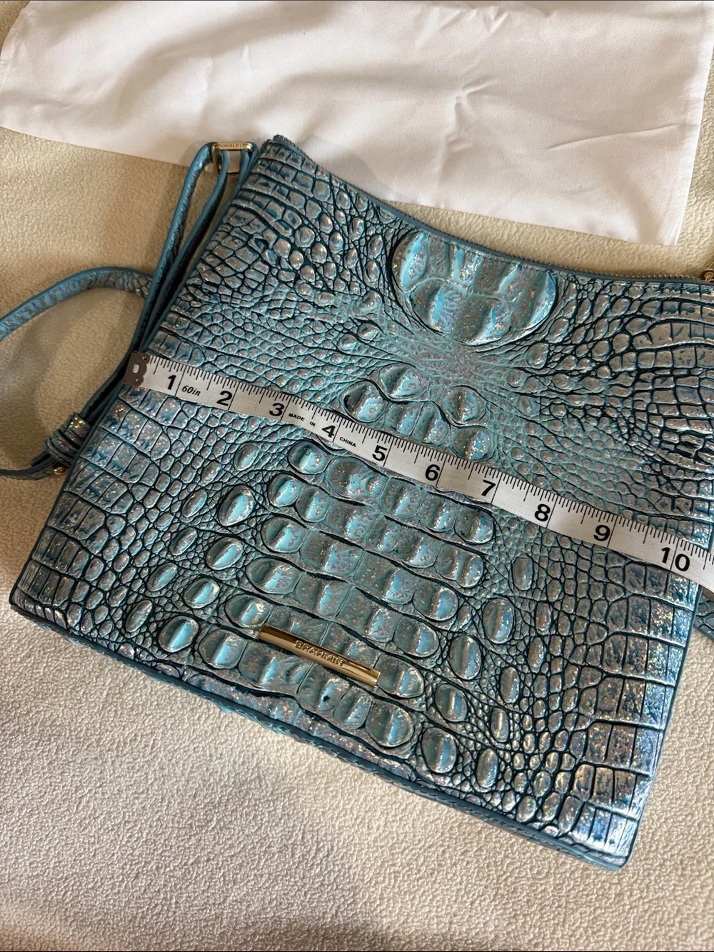 Brahmin Iridescent Croc-Embossed Crossbody - Light Blue Multi